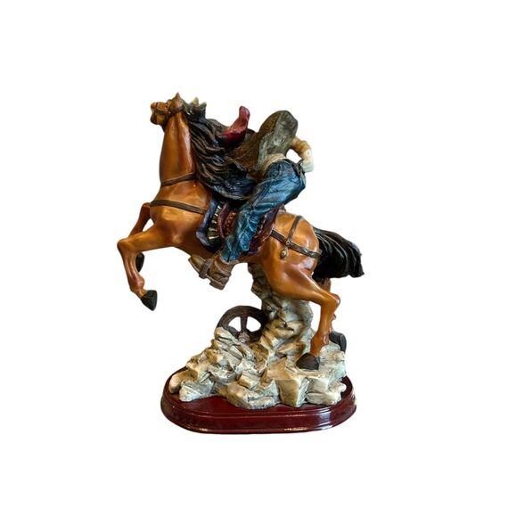 Vintage Ashley Belle Young Lad Riding Horse Resin Figurine on Wood Platform - Picture 4 of 8